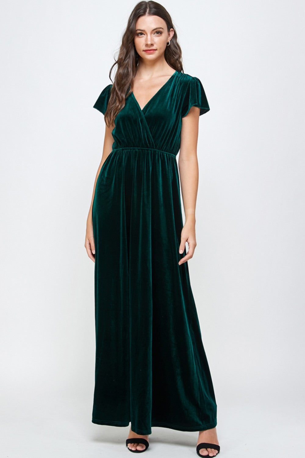 Velvet Short Sleeve Maxi Dress Forest