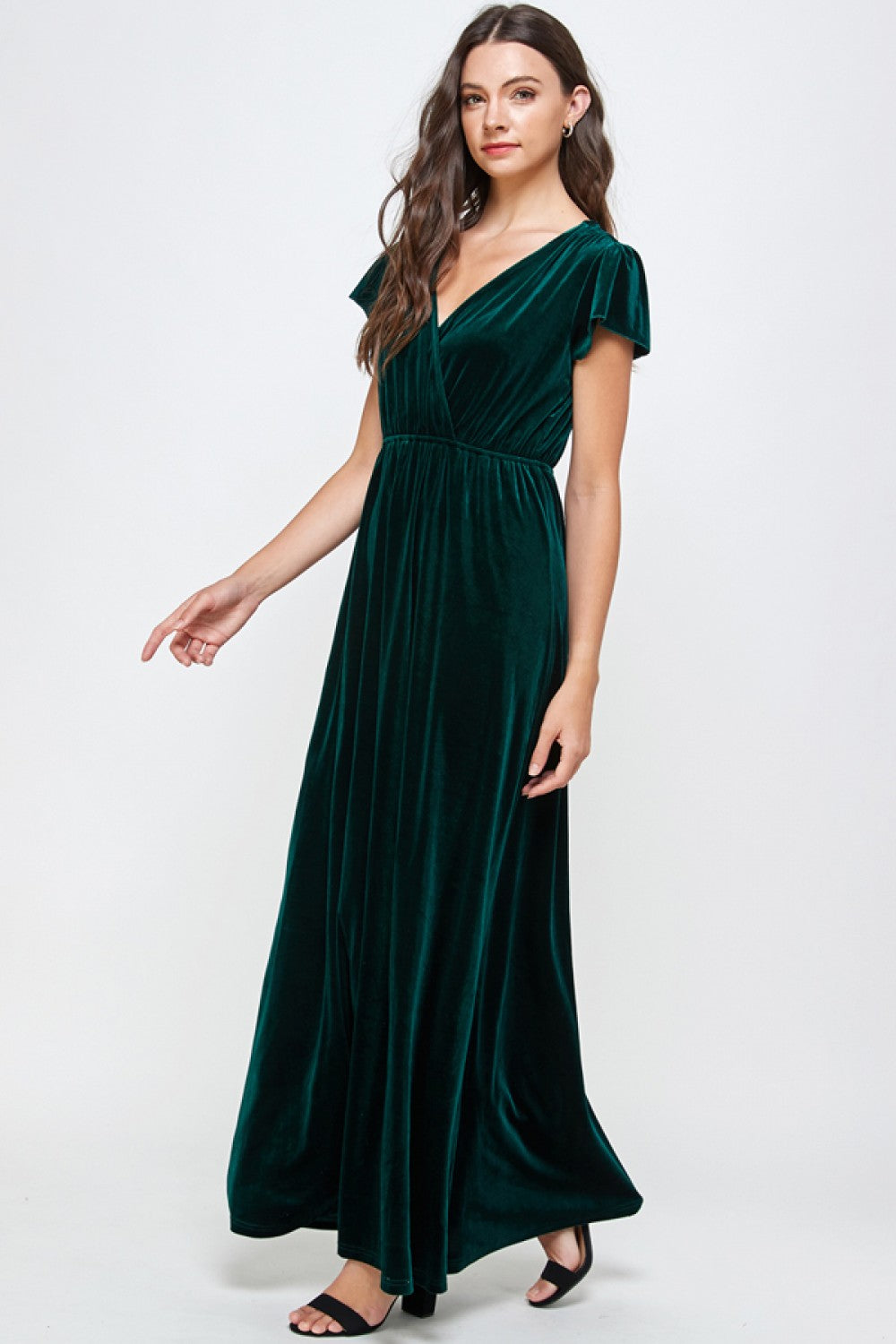 Velvet Short Sleeve Maxi Dress Forest