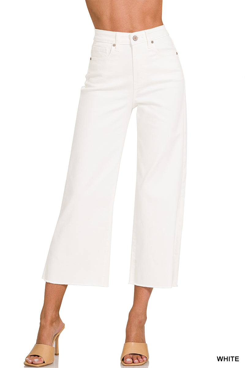 High Rise Wide Leg Cropped White Denim