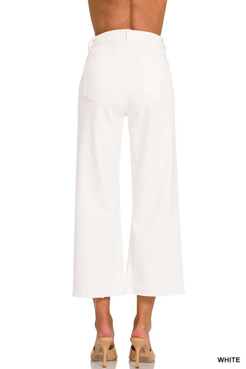 High Rise Wide Leg Cropped White Denim