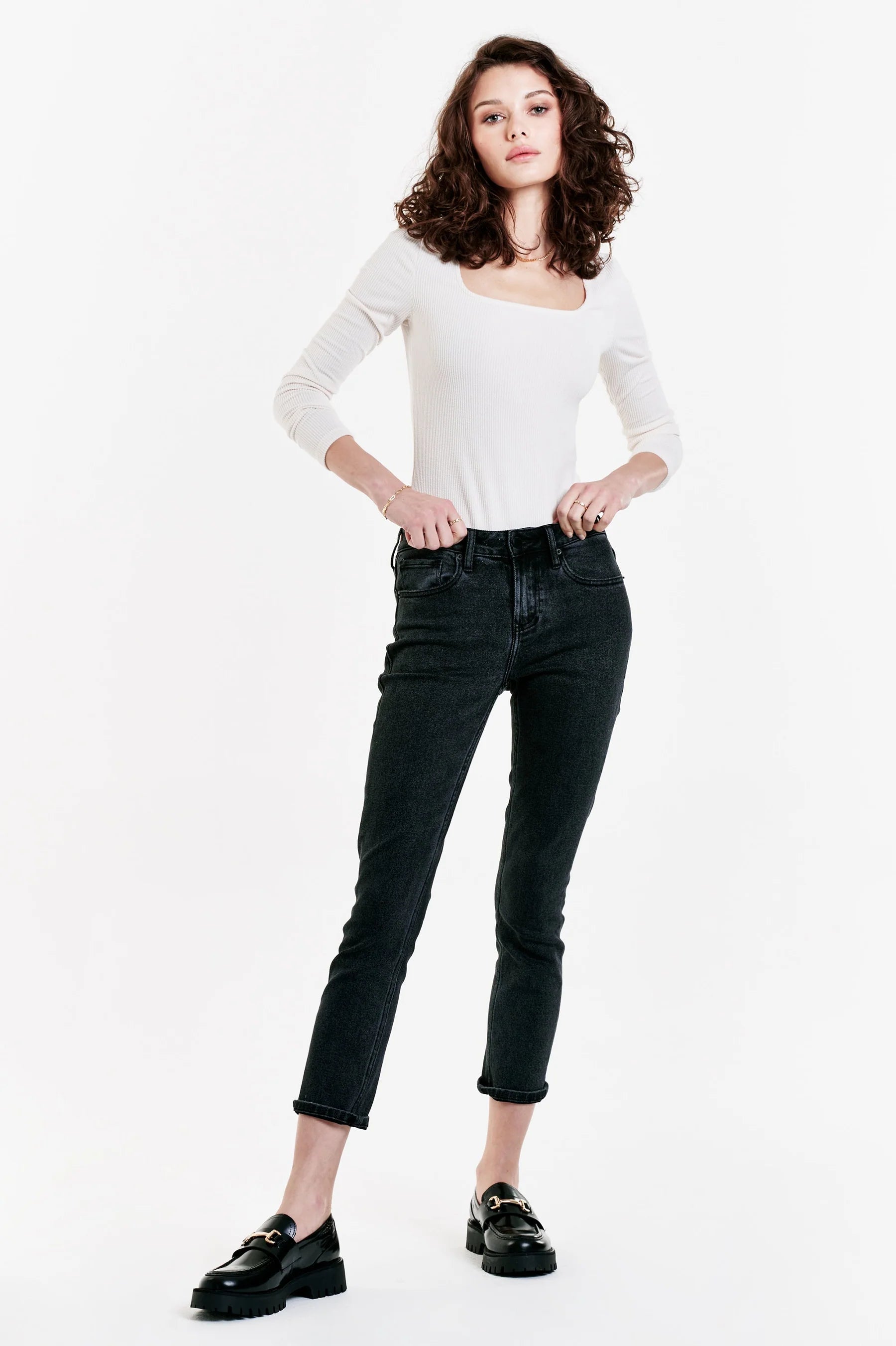 Blaire High Rise Slim Straight Jean Washed Down