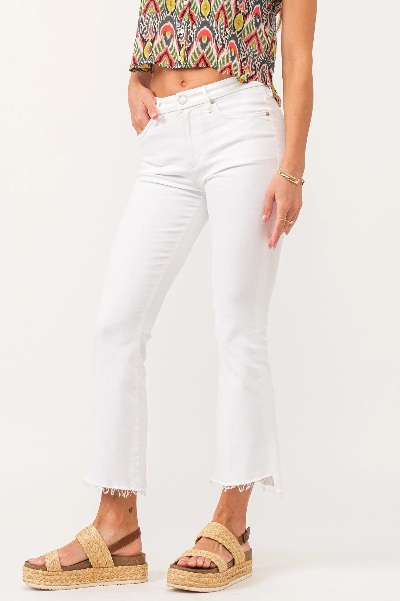 Jeanne High Rise Cropped Flare Jeans White