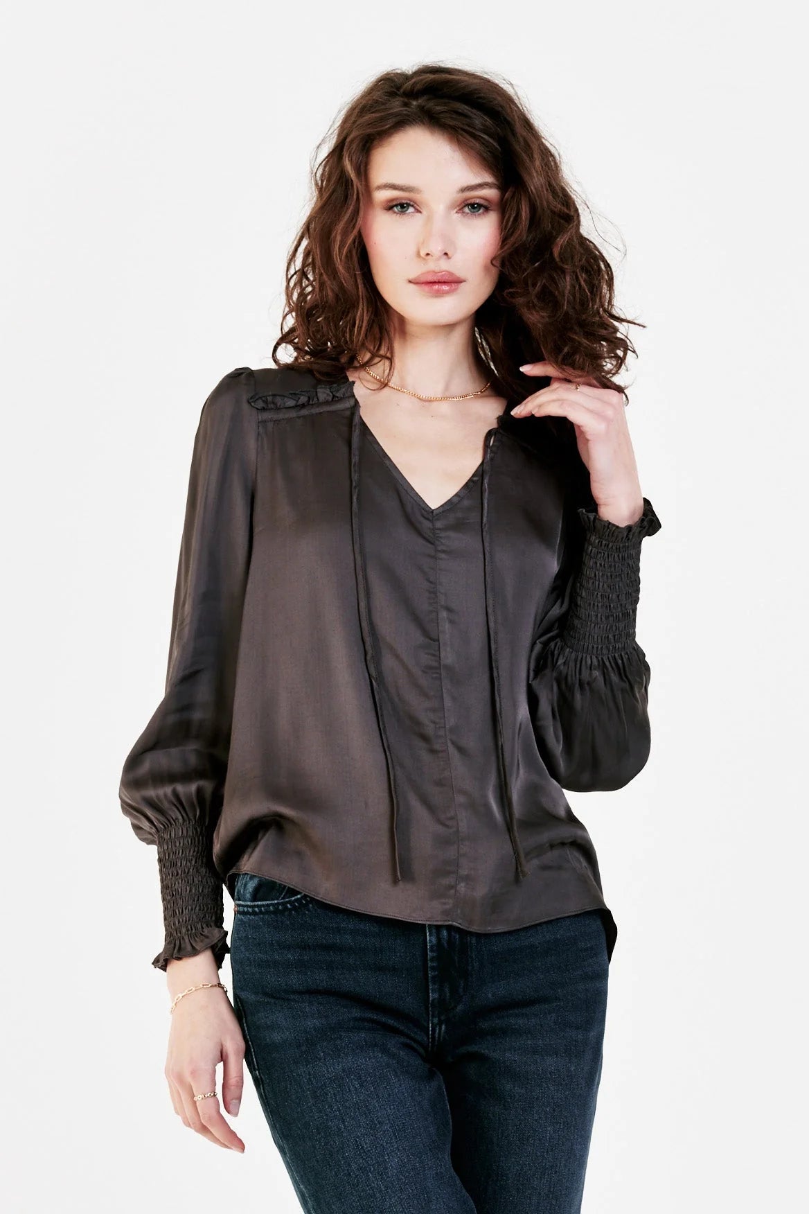 Sale Amelia Ruched Long Sleeve Top Onyx