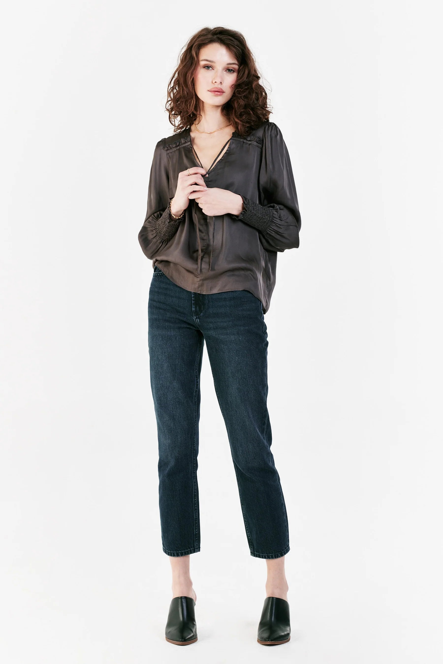 Sale Amelia Ruched Long Sleeve Top Onyx