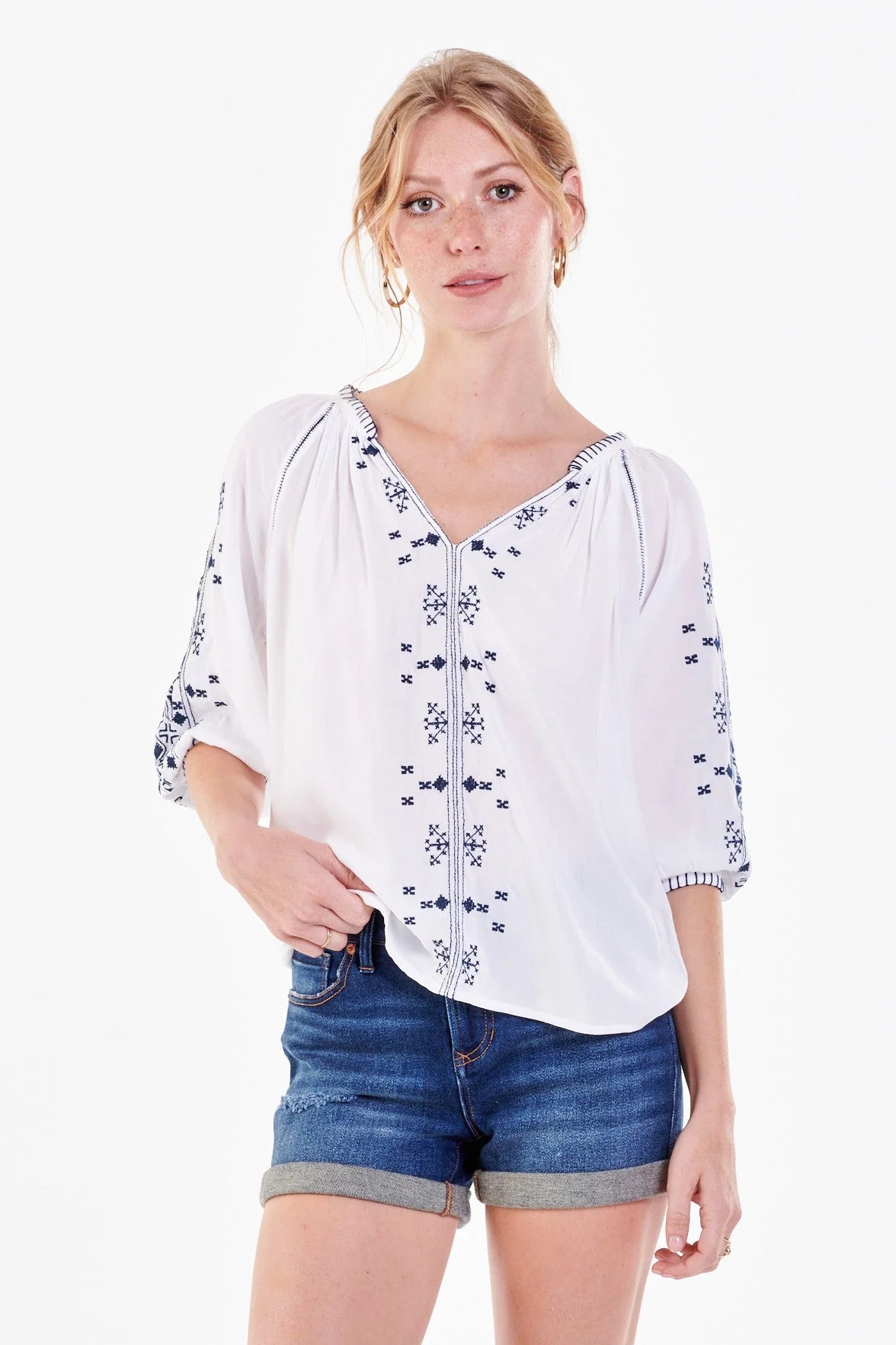 Sale Mary 3/4 Sleeve Embroidered Top