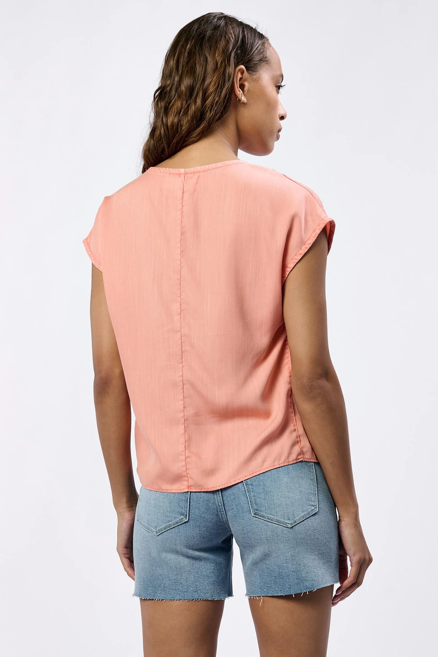 Final Sale Kristen Tencel V-Neck Short Sleeve Top Terracotta