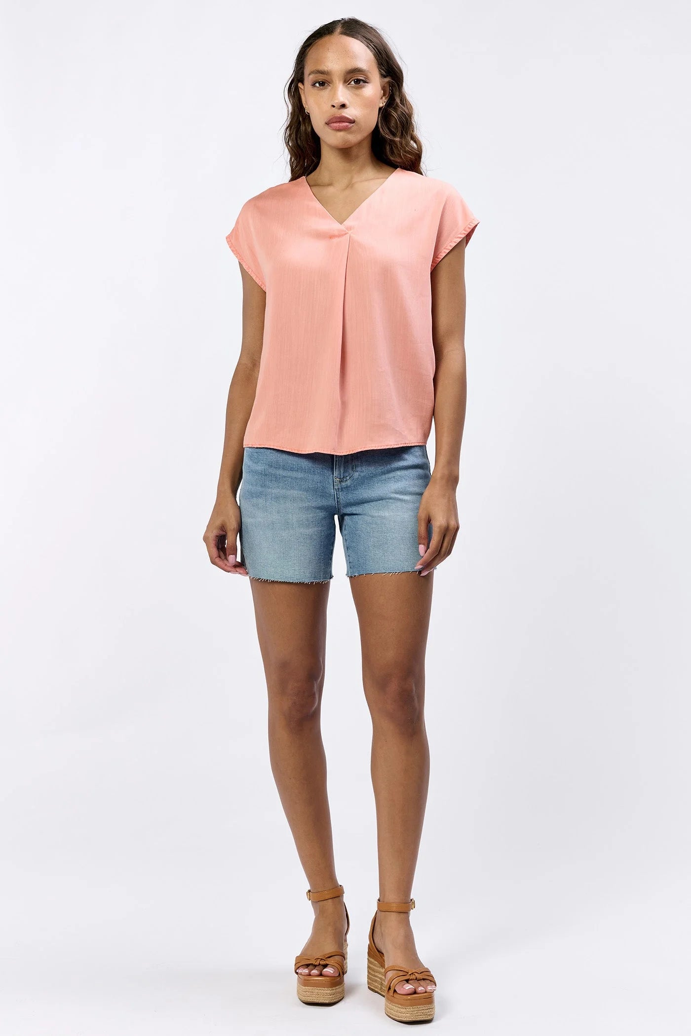 Final Sale Kristen Tencel V-Neck Short Sleeve Top Terracotta