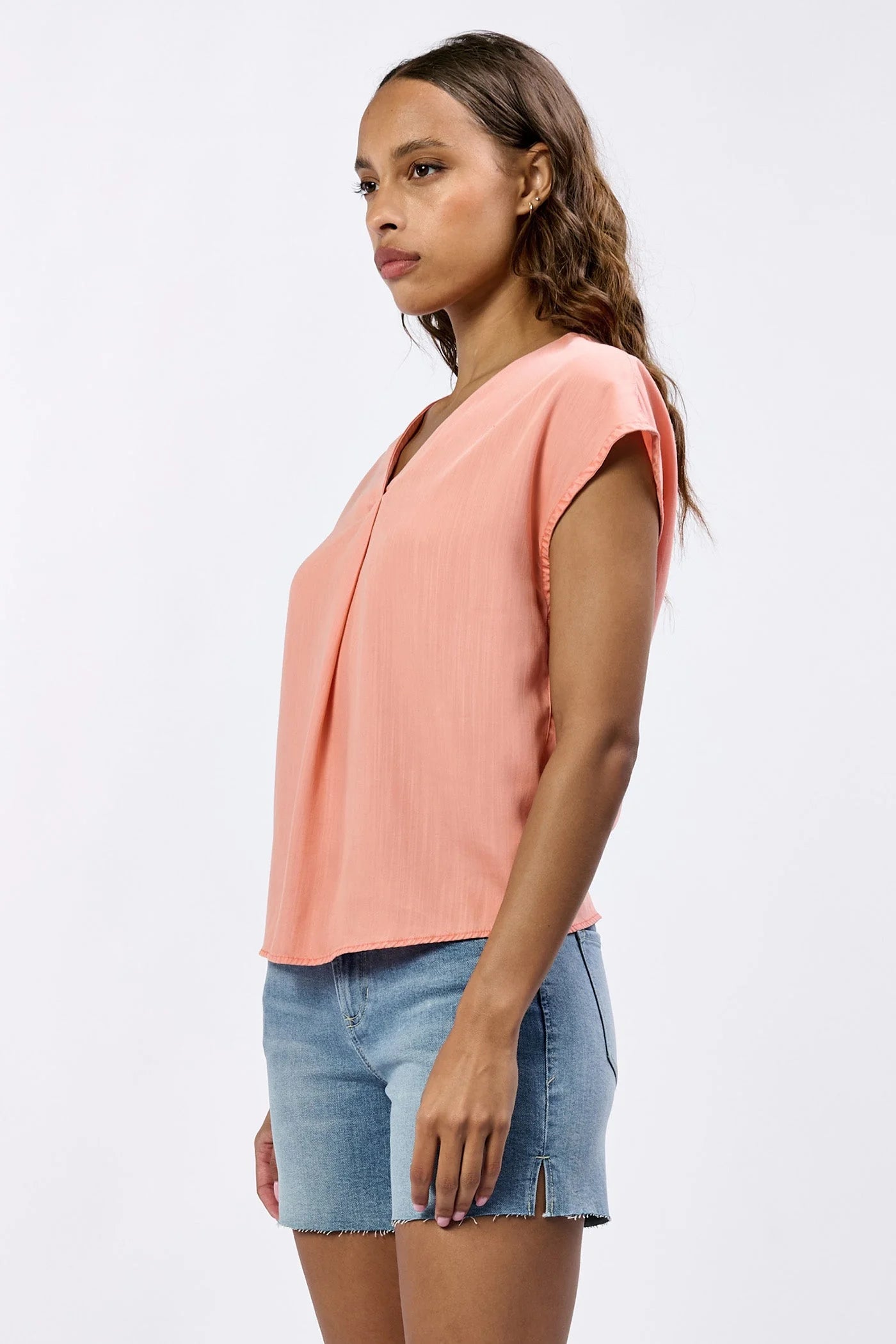 Final Sale Kristen Tencel V-Neck Short Sleeve Top Terracotta