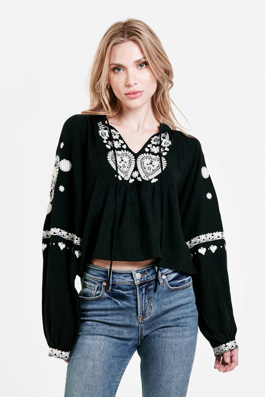 Sale Natalia Long Sleeve Embroidered Top