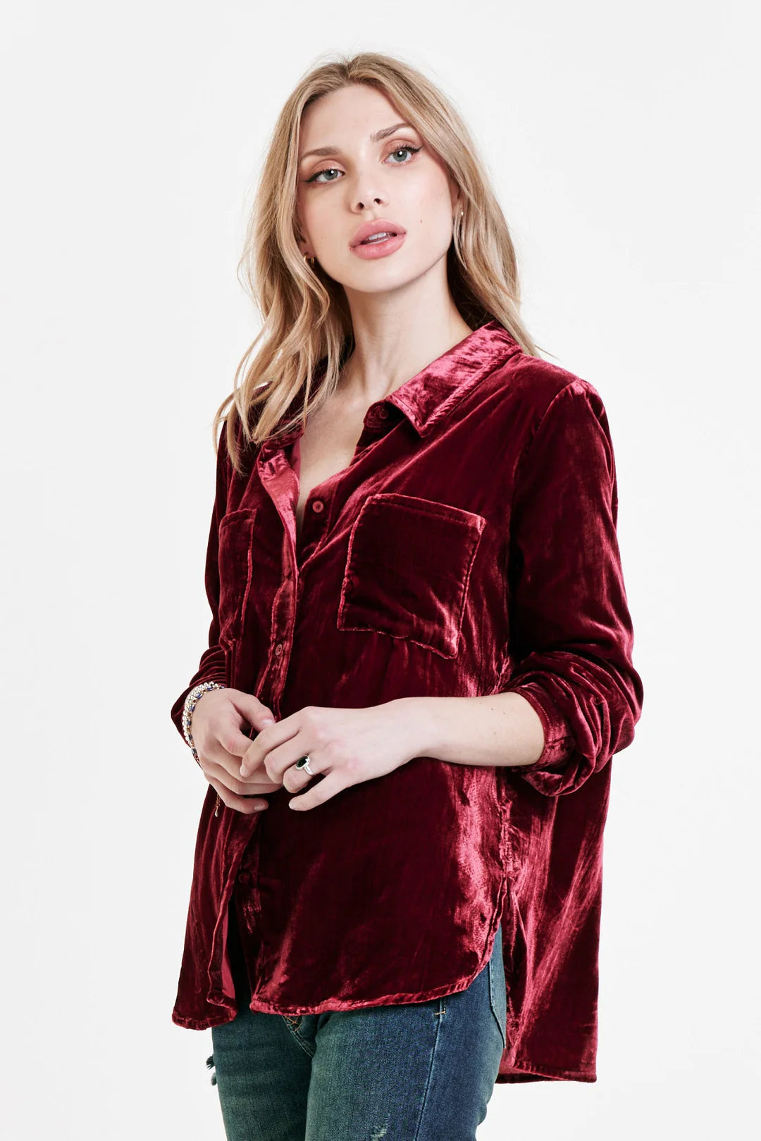 Sale Wrenley Button Front Shirt Red Berry