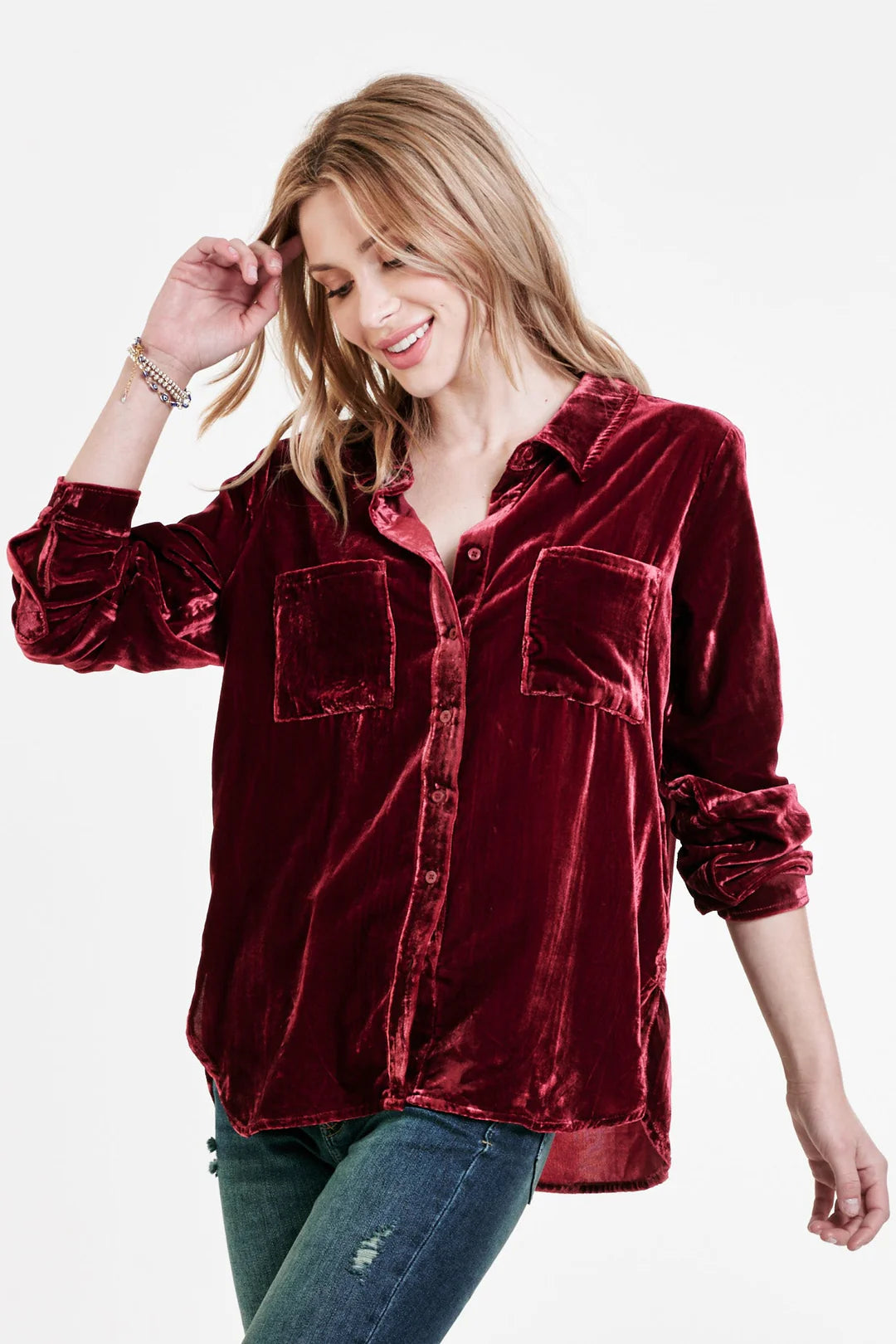 Sale Wrenley Button Front Shirt Red Berry