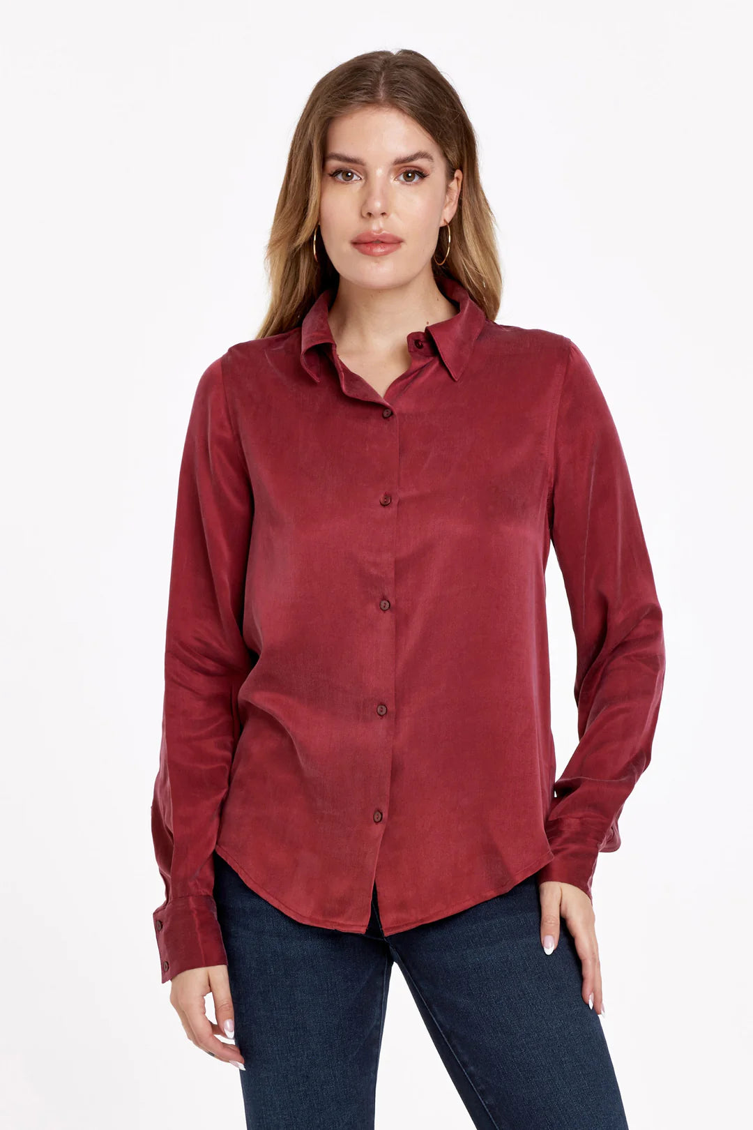 Sale Birdie Button Front Long Sleeve Top Fall Sangria