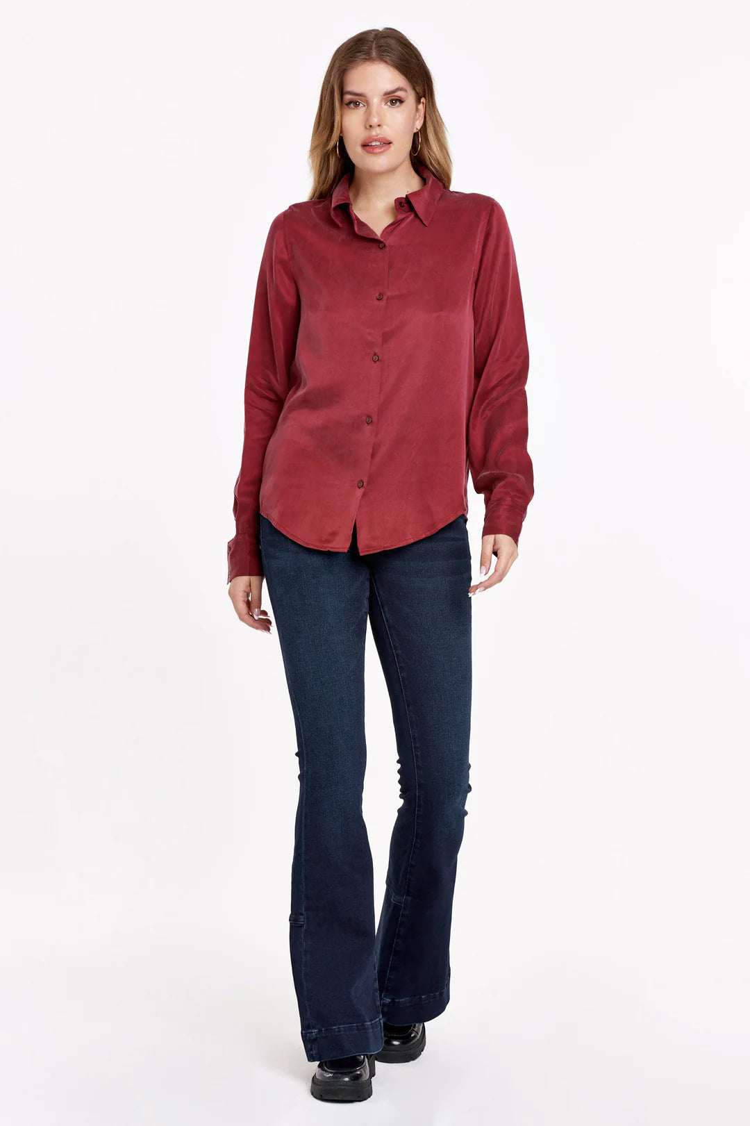 Sale Birdie Button Front Long Sleeve Top Fall Sangria