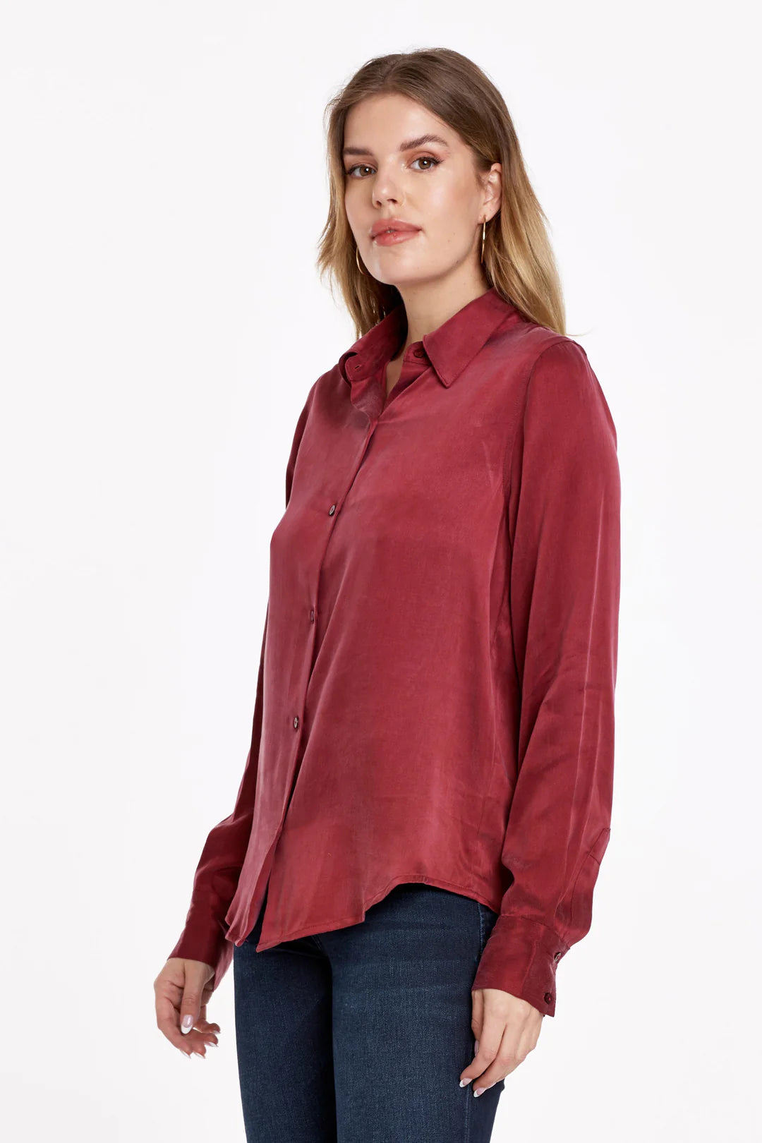 Birdie Button Front Long Sleeve Top Fall Sangria