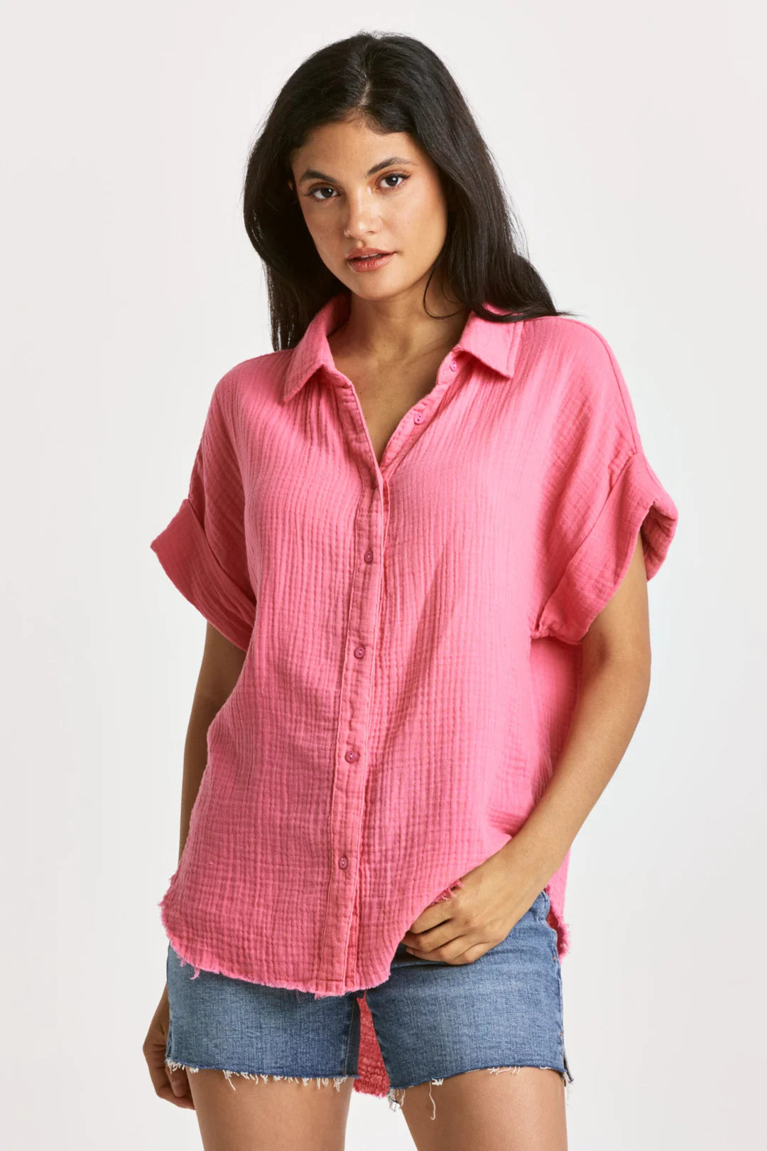 Lorelei Button Front Shirt Pink Cyclamen