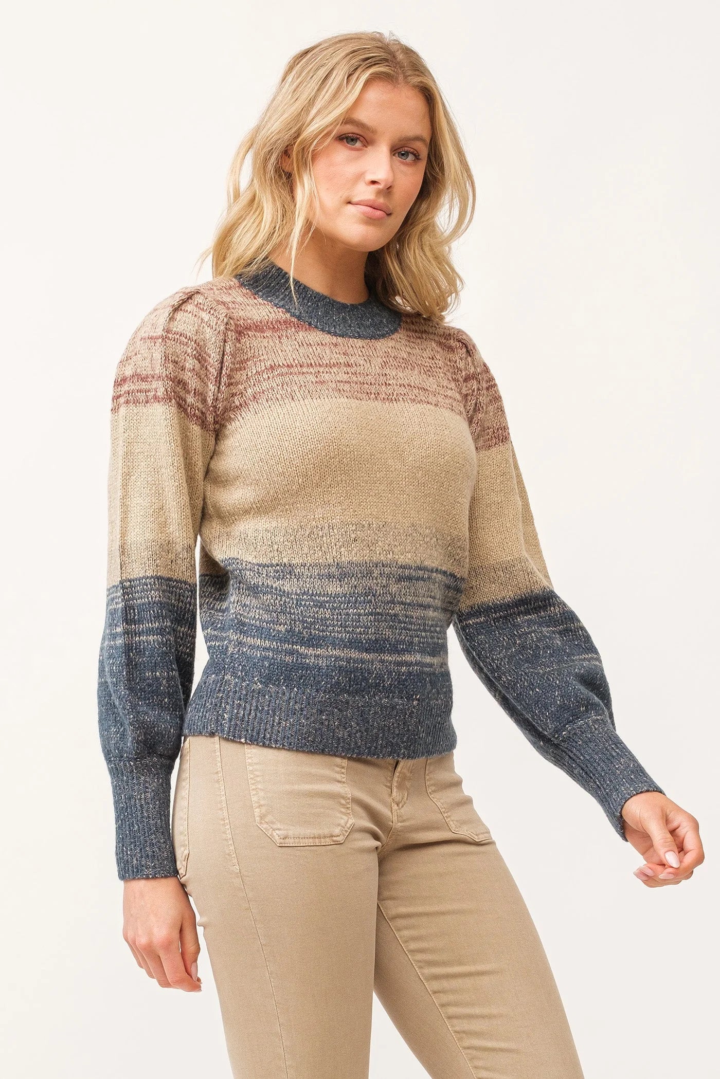 Final Sale Agnes Crew Neck Long Sleeve Sweater Teal Combo