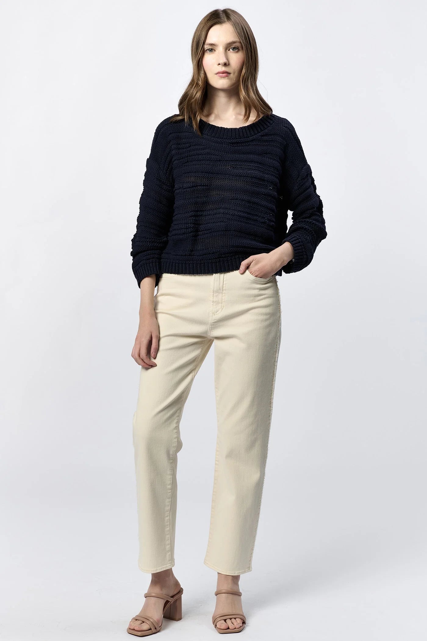 Sale Anneli Crew Neck Long Sleeve Sweater Black Iris