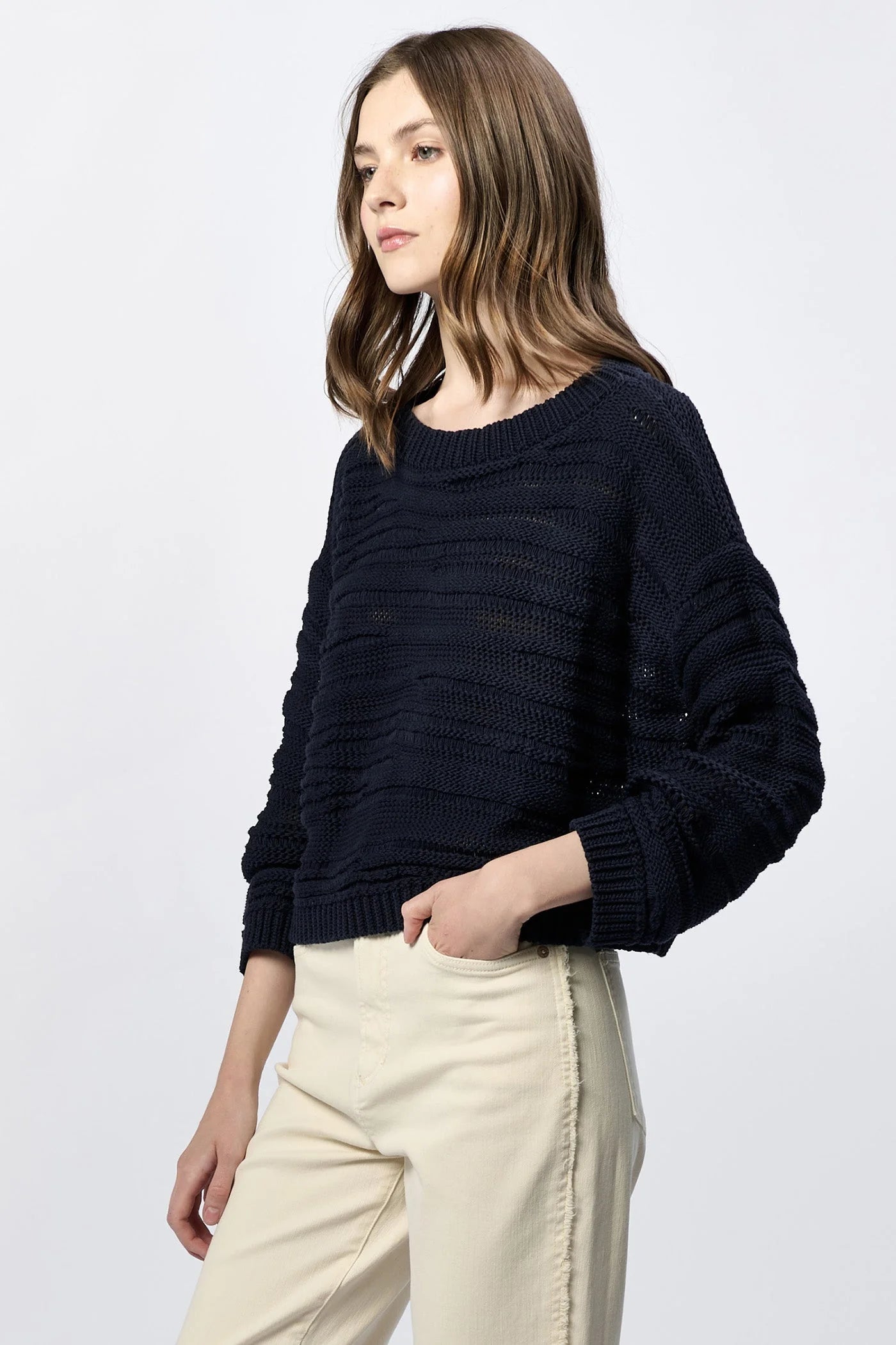 Sale Anneli Crew Neck Long Sleeve Sweater Black Iris