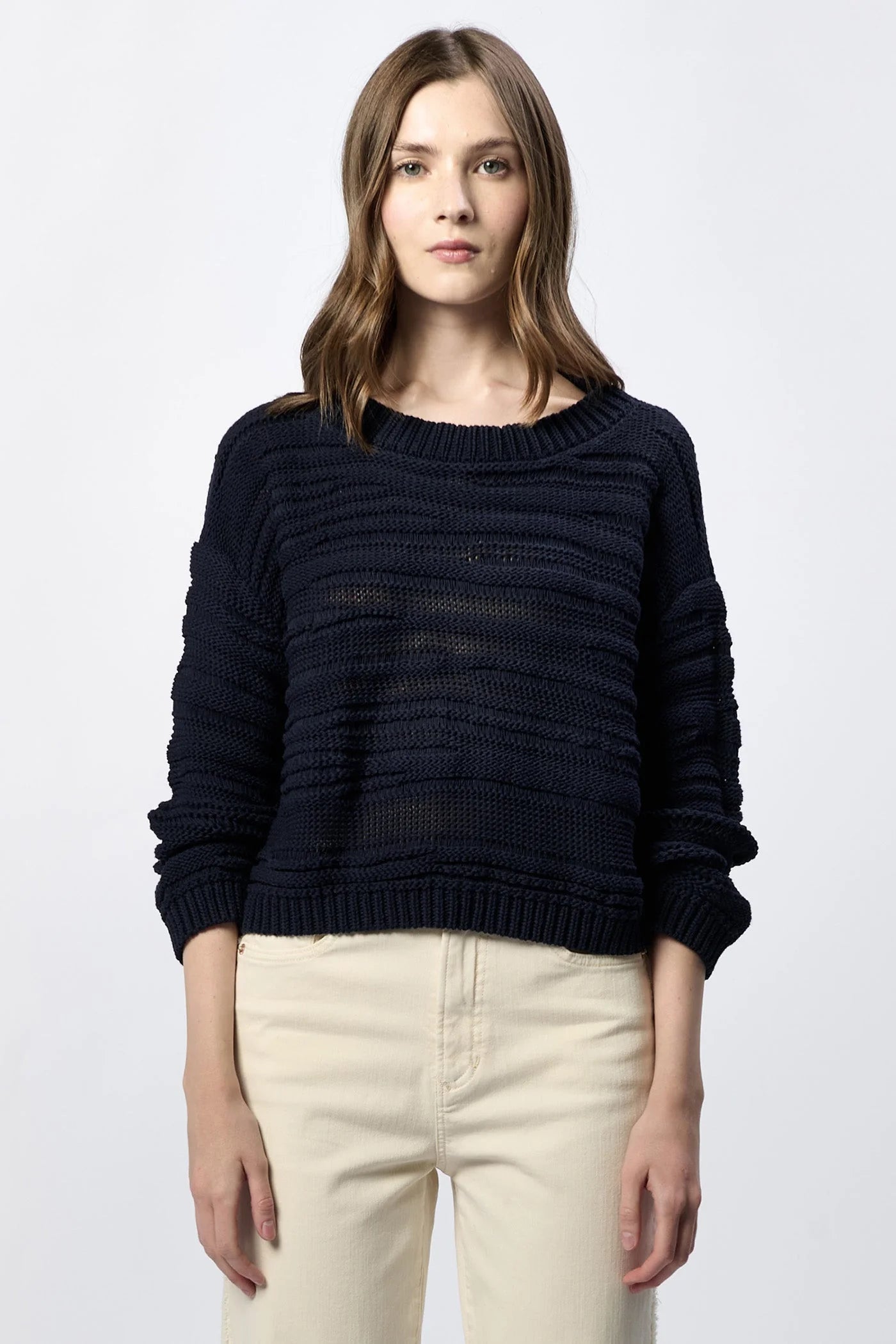Sale Anneli Crew Neck Long Sleeve Sweater Black Iris