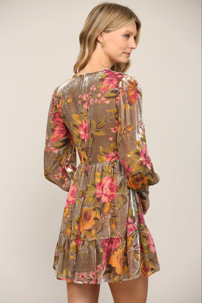 Sale Floral Burnout Velvet Empire Waist Dress