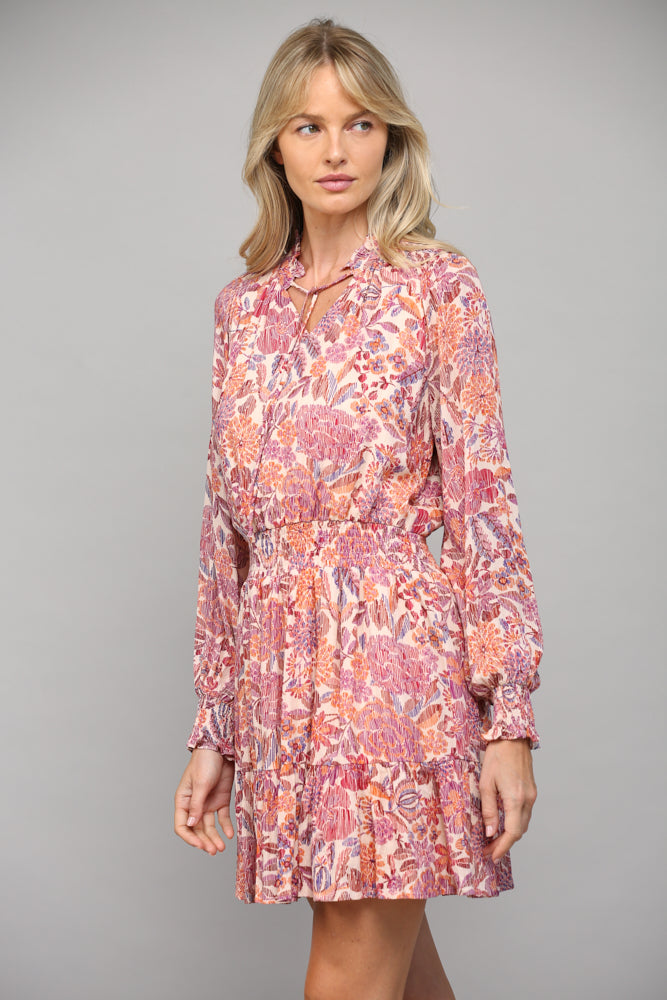 Sale Floral Print w/Lurex Long Sleeve Dress
