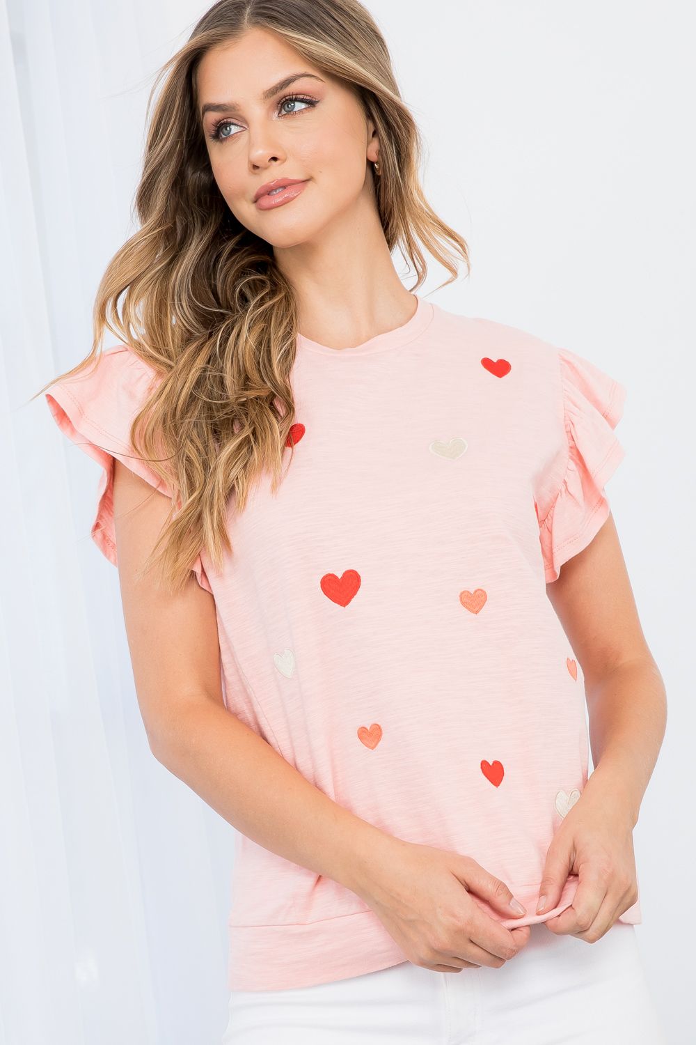 Embroidered Hearts Short Sleeve Top