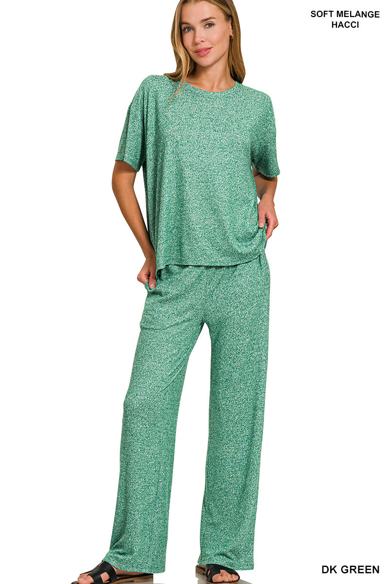 Short Sleeve Tee & Lounge Pant Set - Dark Green