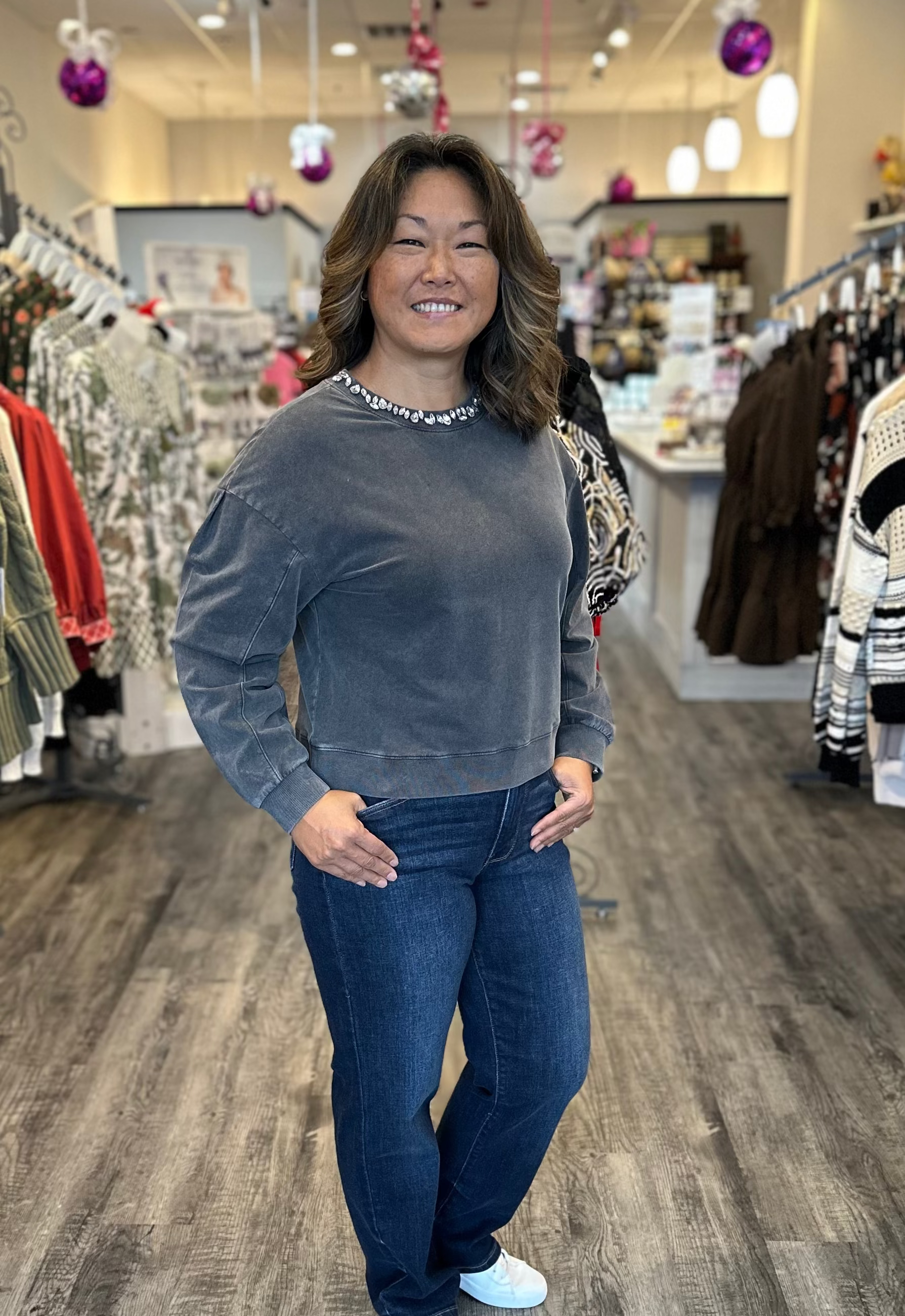 Zella Long Sleeve Crew Neck w/Jewel Detailing