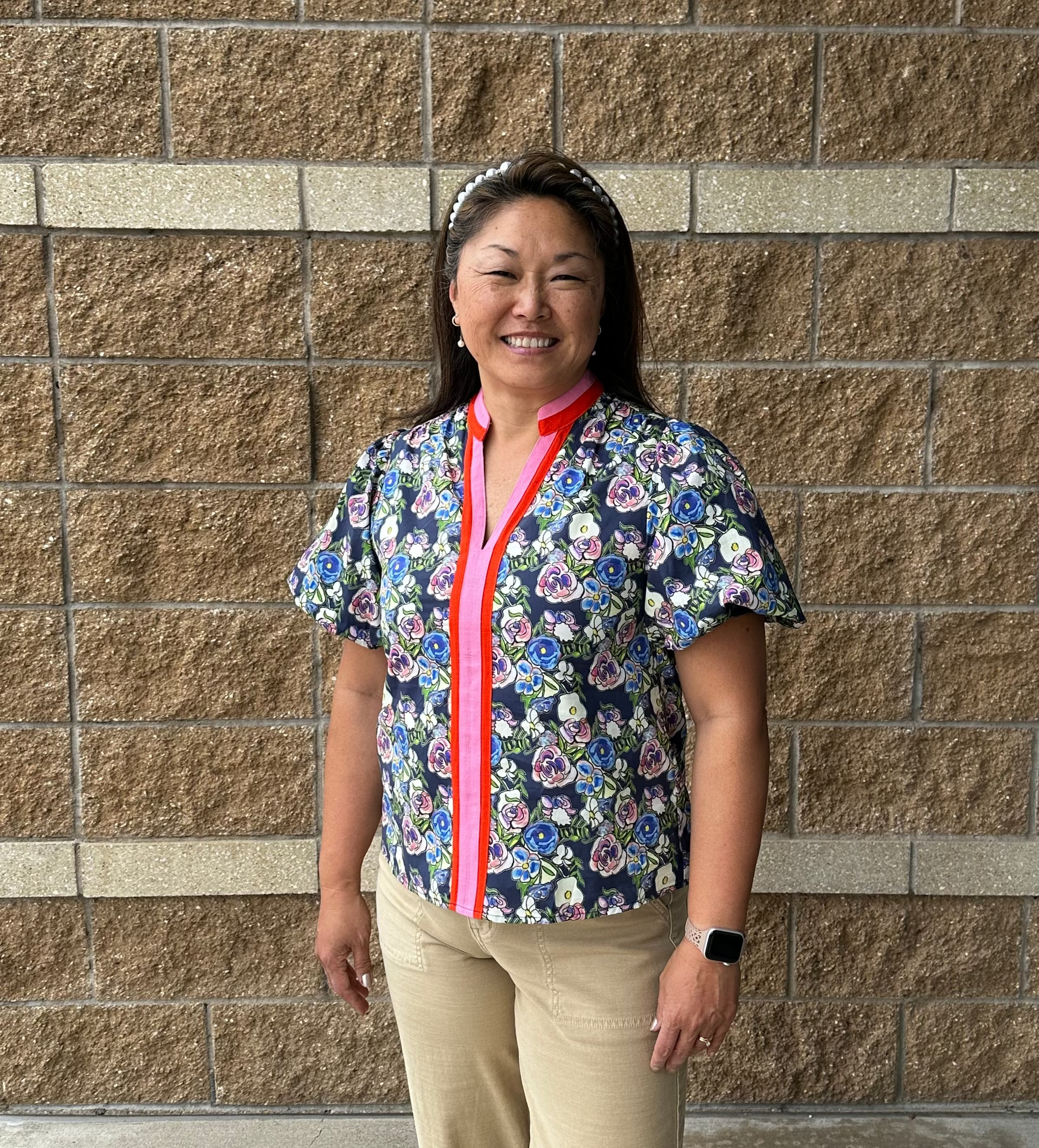 Puff Sleeve Floral Print V-Neck Top