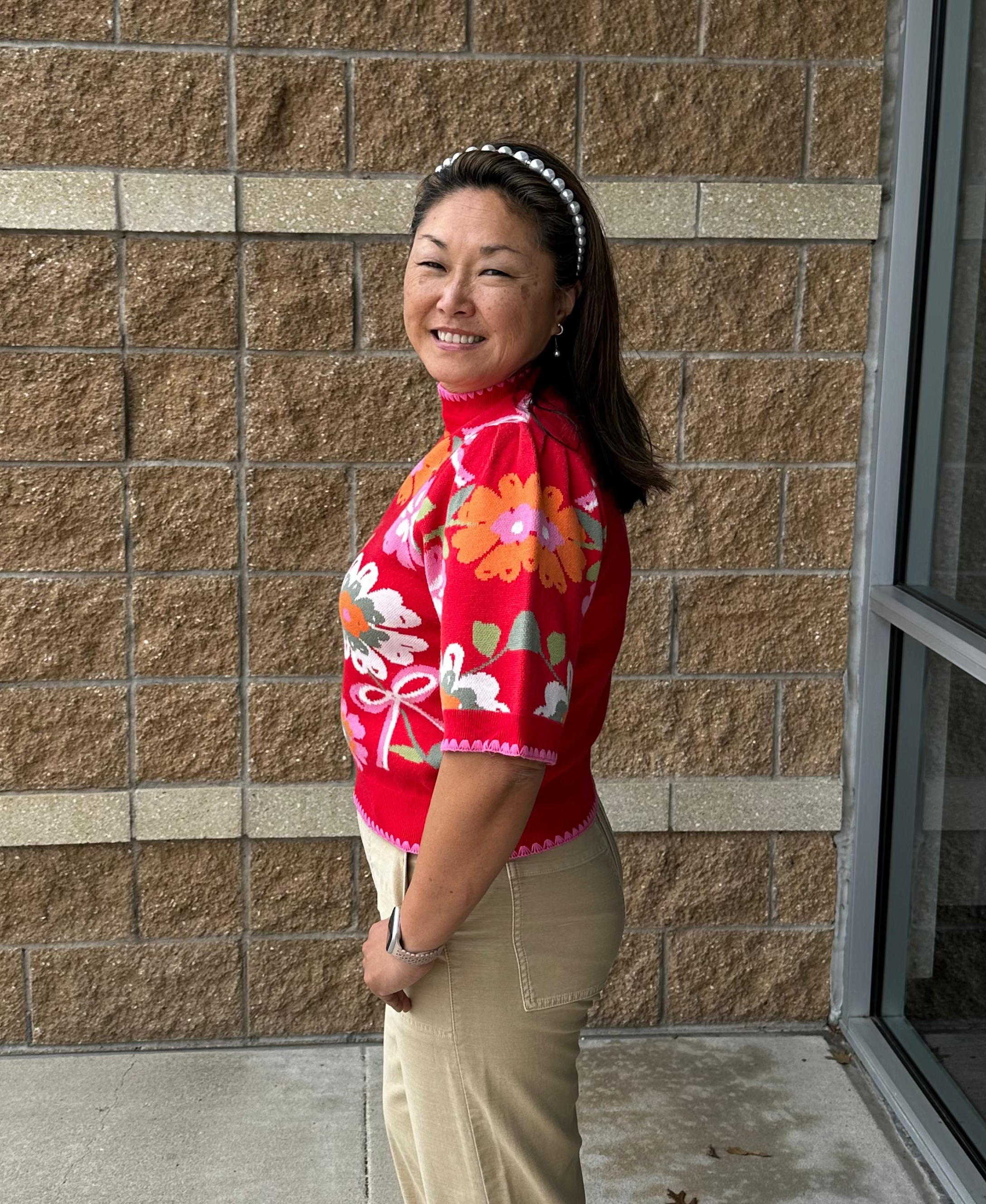 Short Sleeve Floral Print Sweater