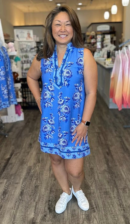 Sleeveless Floral Print Dress Blue