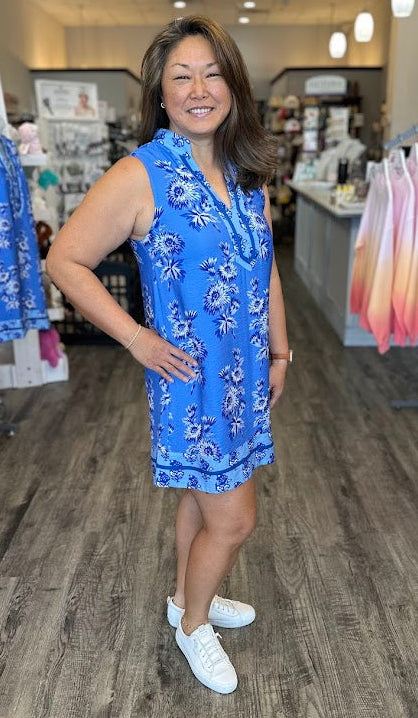 Sleeveless Floral Print Dress Blue