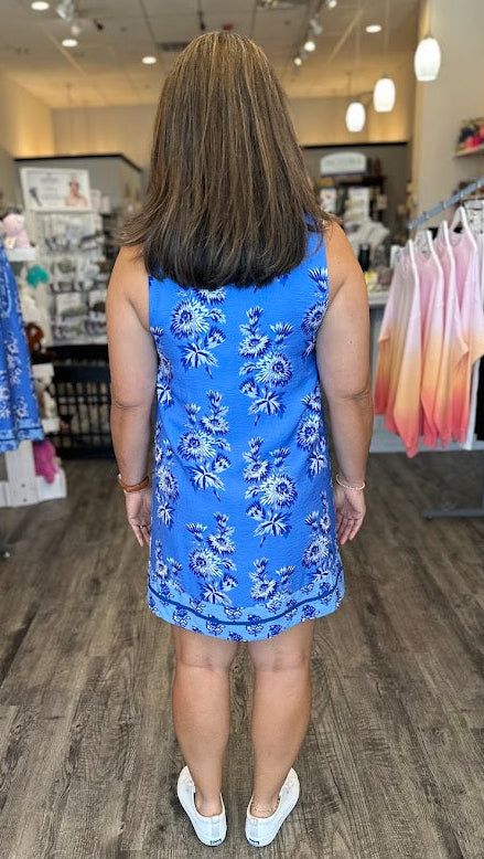 Sleeveless Floral Print Dress Blue