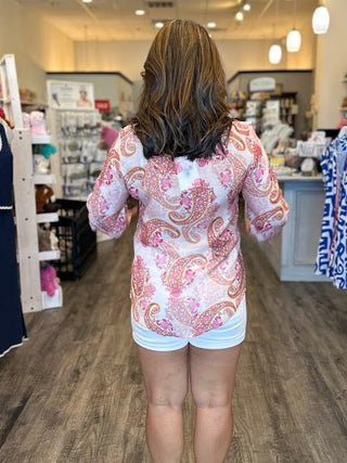 Pink paisley long sleeve button down shirt