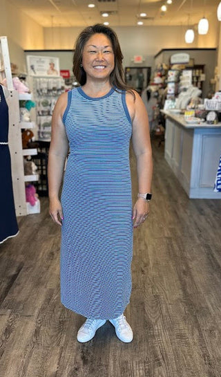 Washed Stripe Sleeveless Tank Midi Dress