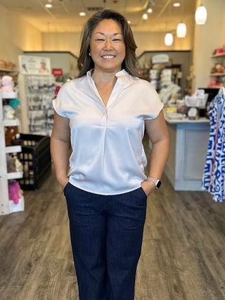 Satin short sleeve dolman top