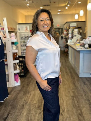 Satin short sleeve dolman top