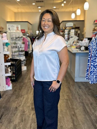 Satin short sleeve dolman top