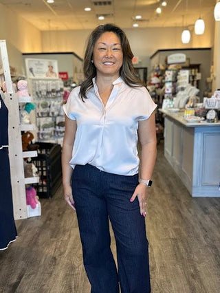 Satin short sleeve dolman top