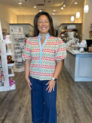 Tulip print puff sleeve top