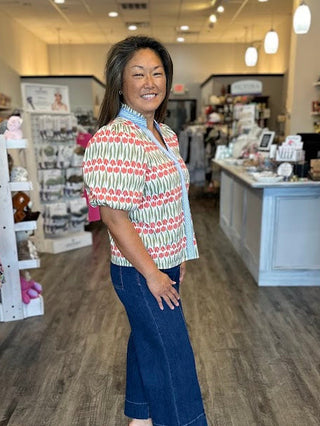 Tulip print puff sleeve top