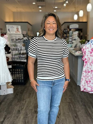 Black & off white striped top