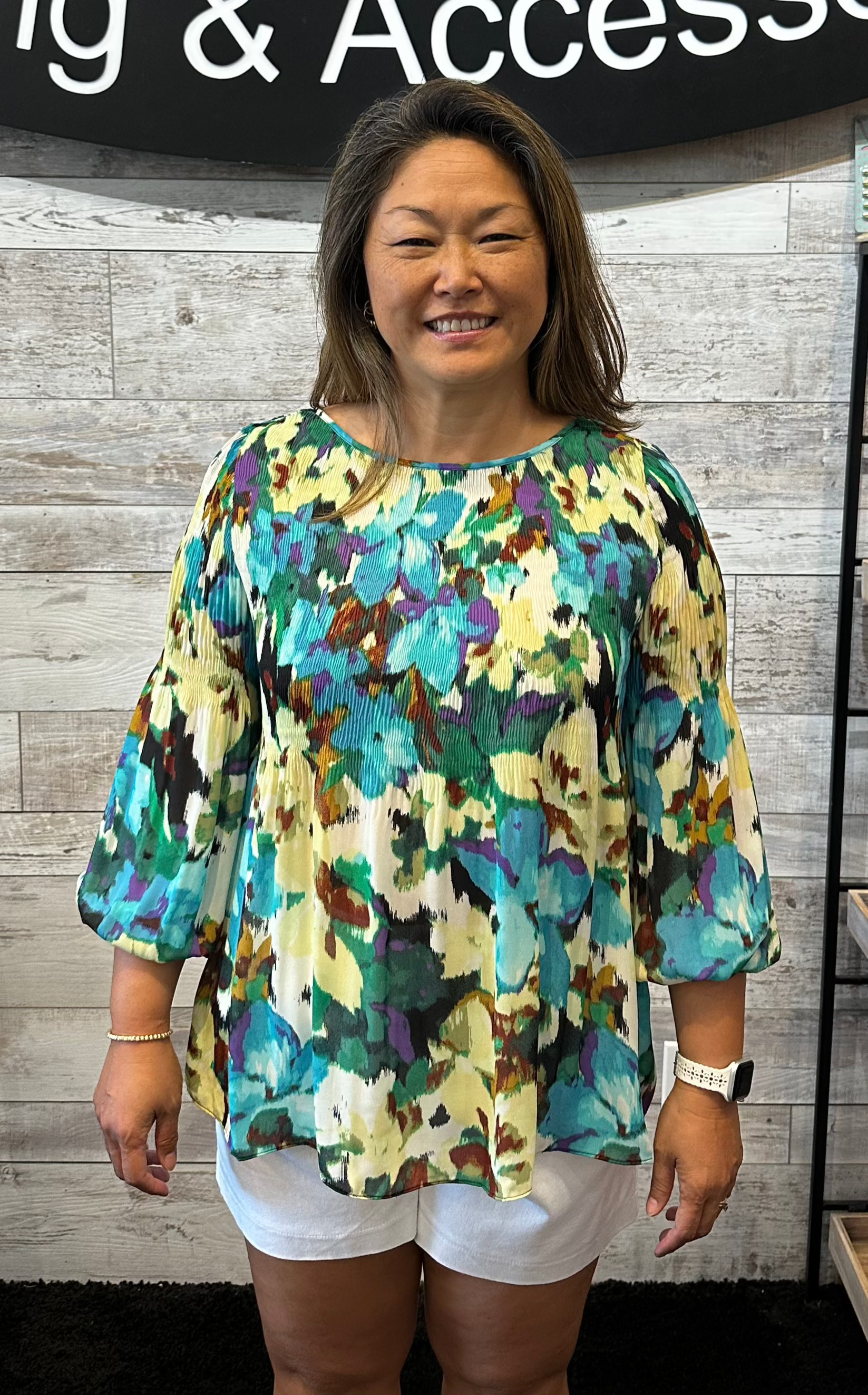 Sale 3/4 Sleeve Floral Print Yellow/blue