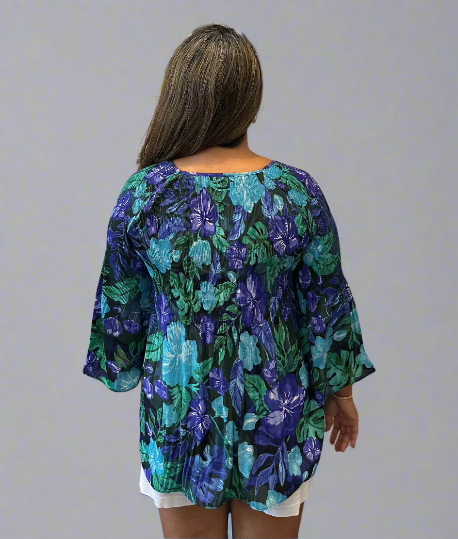 Sale 3/4 Sleeve Floral Print Purple/Blue