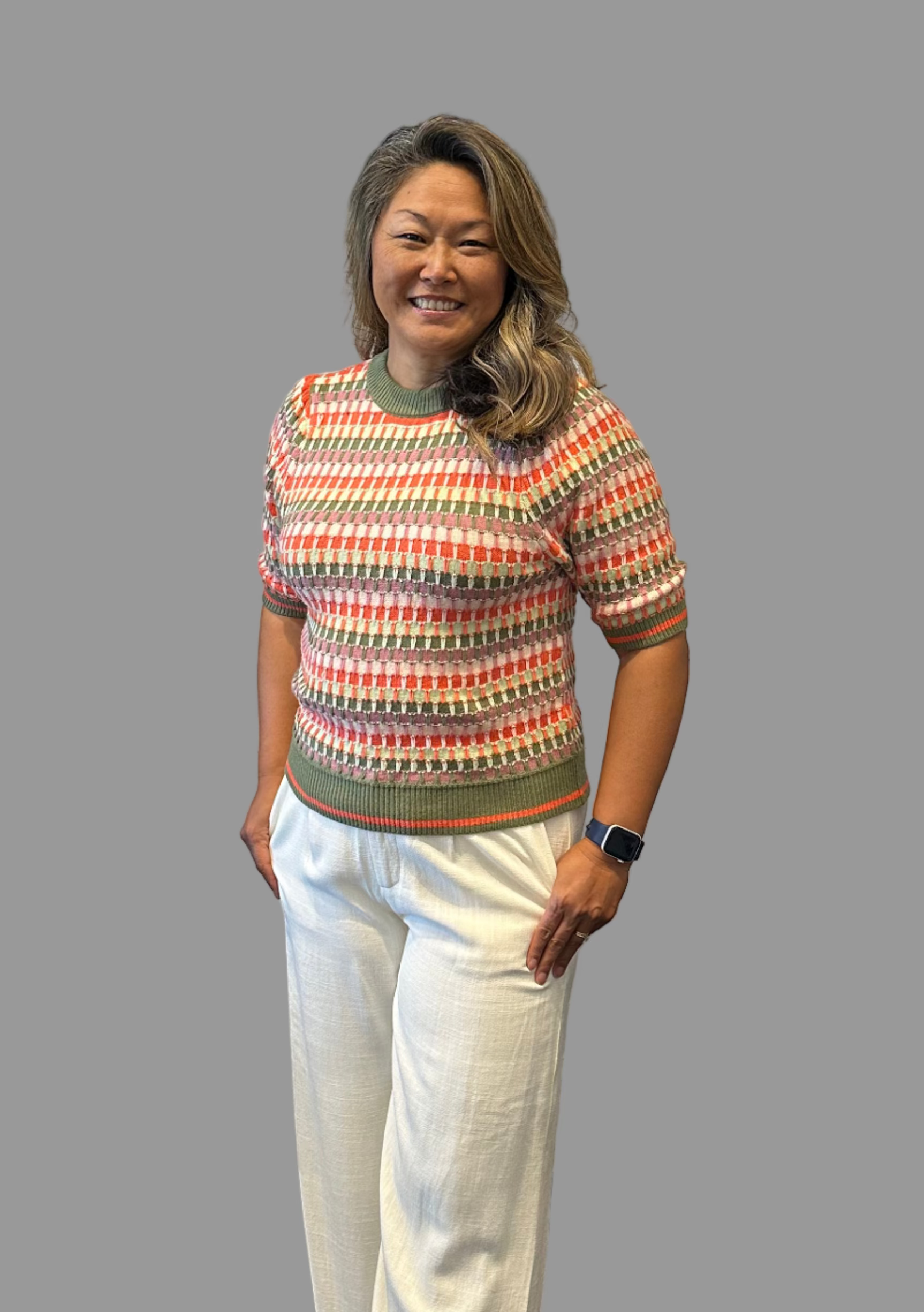 Short Sleeve Multi Color Sweater