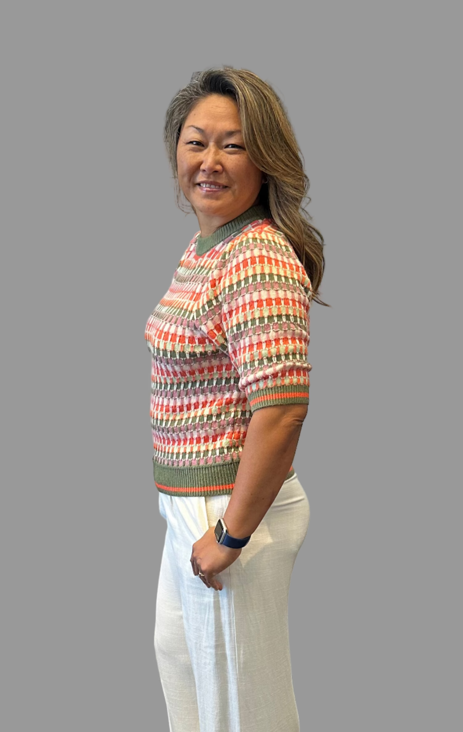 Short Sleeve Multi Color Sweater