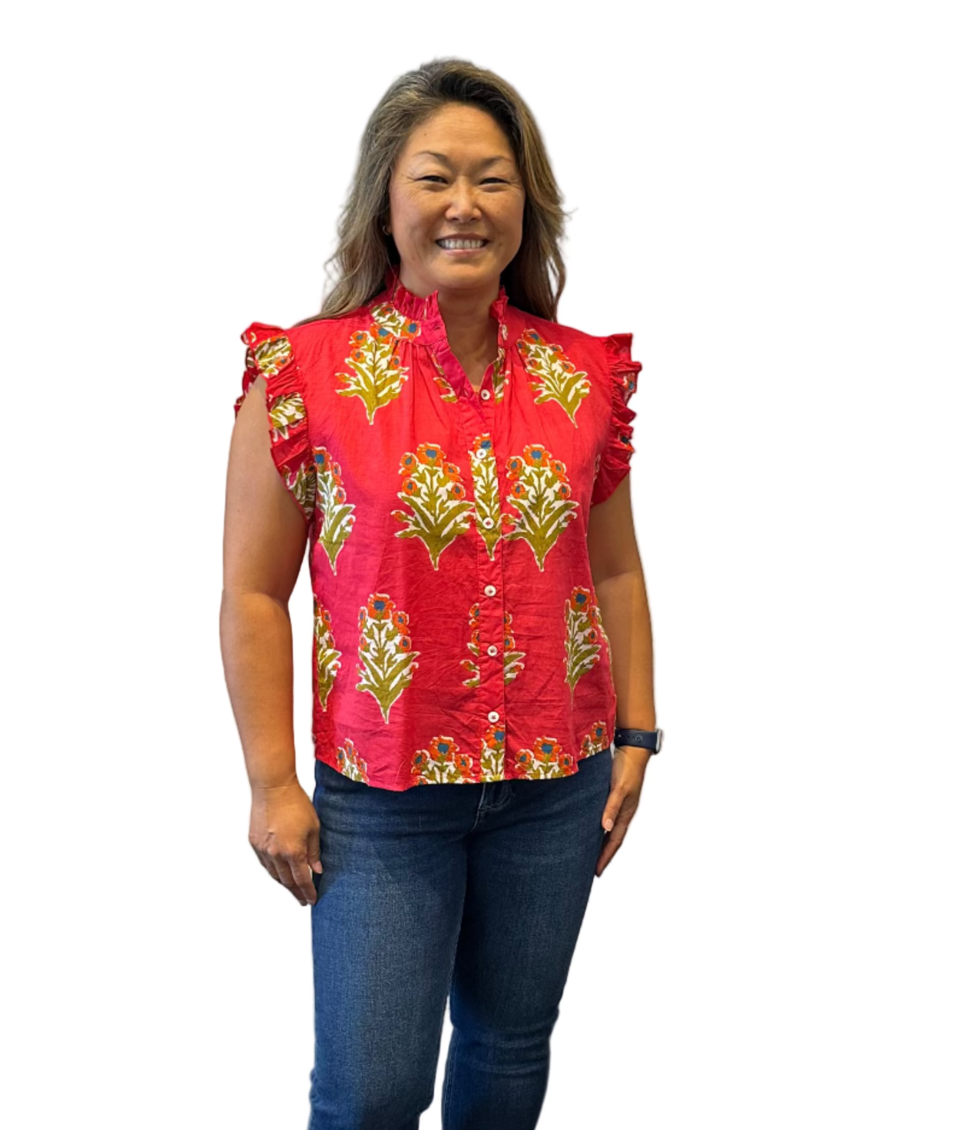 Sale Flutter Sleeve Floral Detail Top