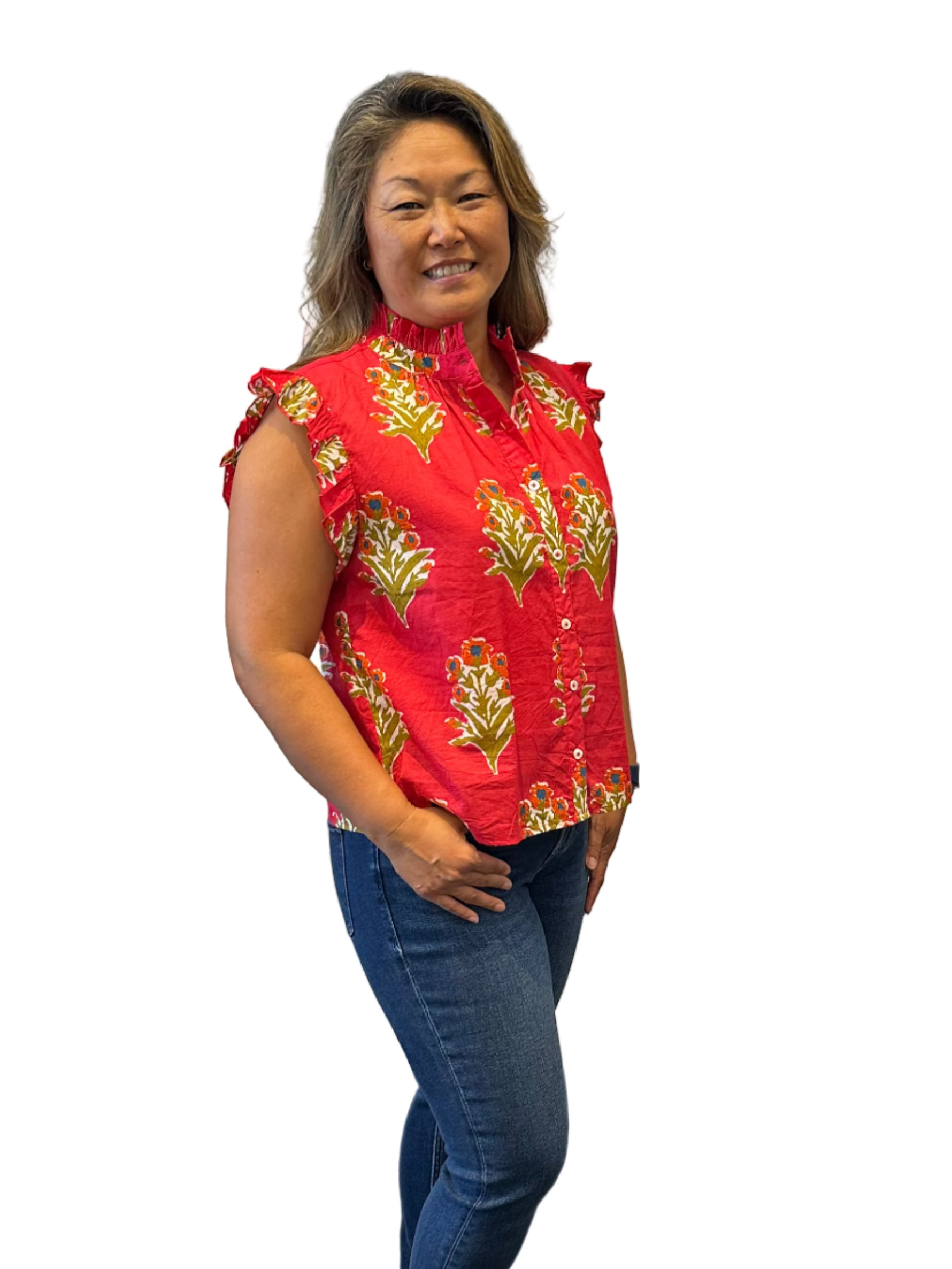 Sale Flutter Sleeve Floral Detail Top