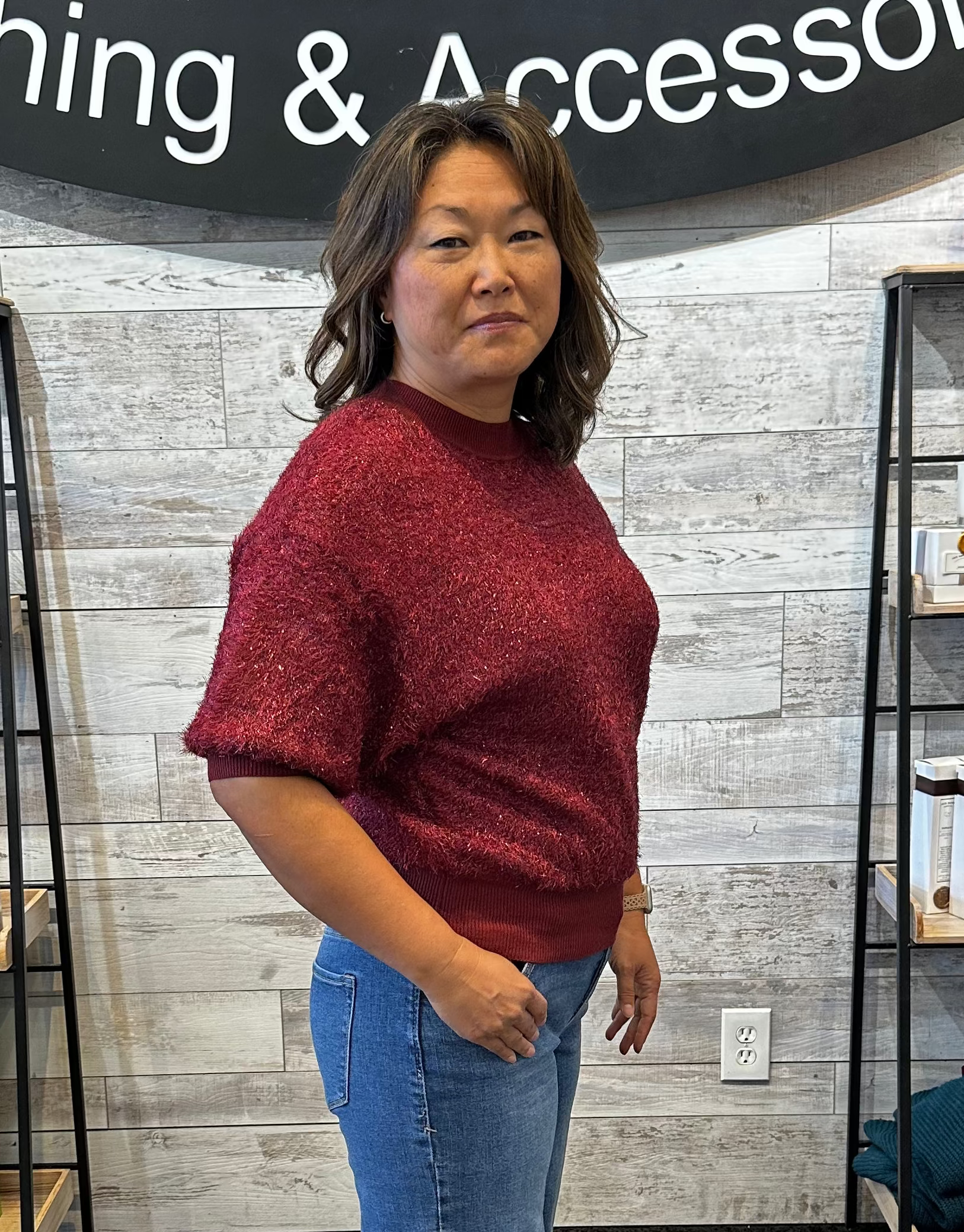 Maleni Short Sleeve Sweater Cherry Laquer