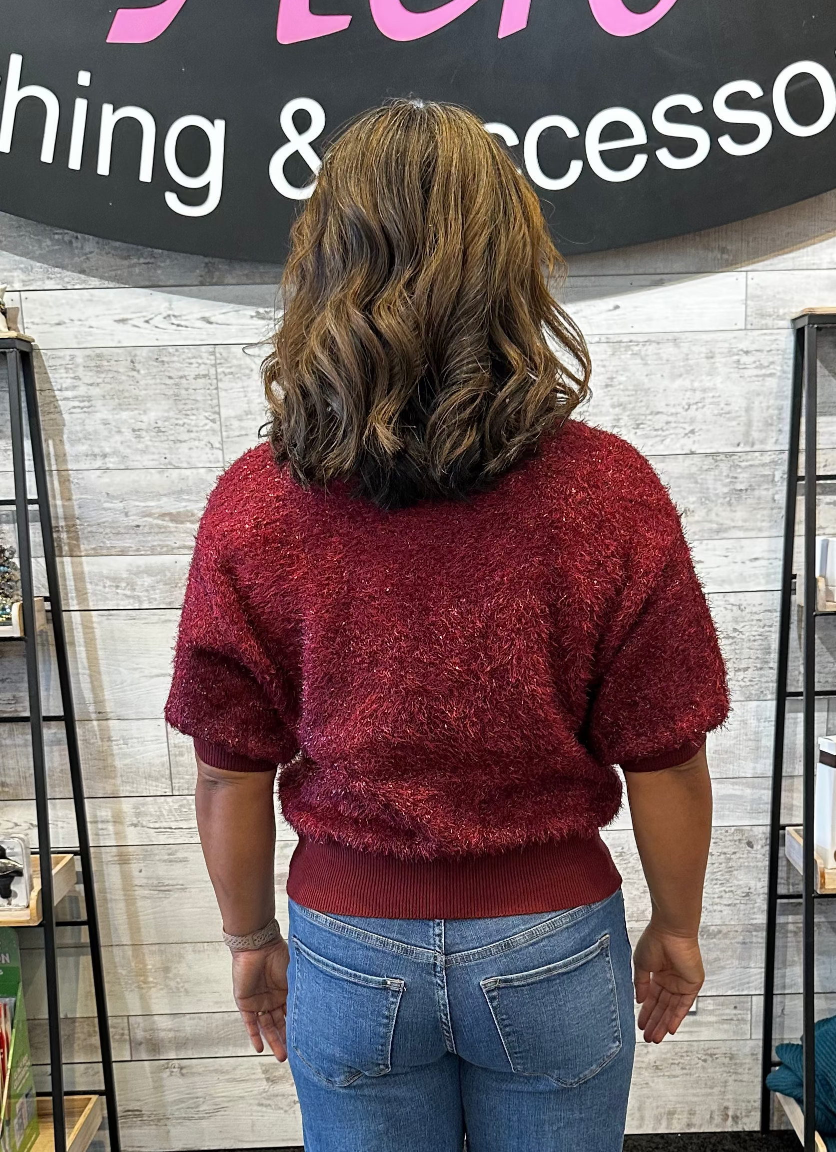 Maleni Short Sleeve Sweater Cherry Laquer